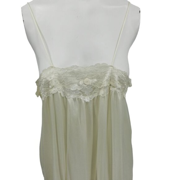 Vintage Pajama Chemise Cover Up Set Size M Ivory Satin 80s Pinup Nightgown Sears - Picture 13 of 16
